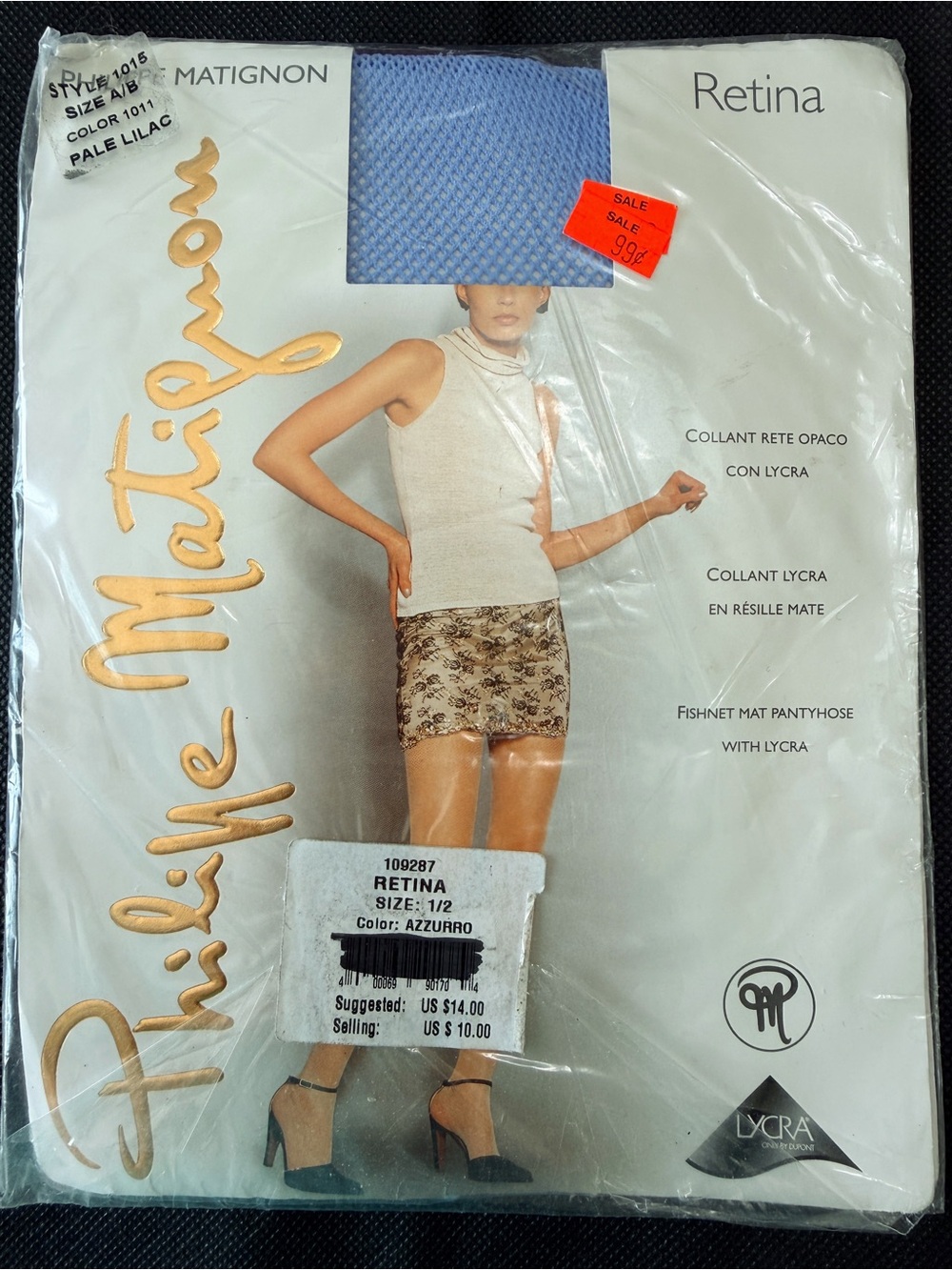 Philippe Matignon Blue Fishnet Pantyhose Size 1-2 Lycra Made in Italy